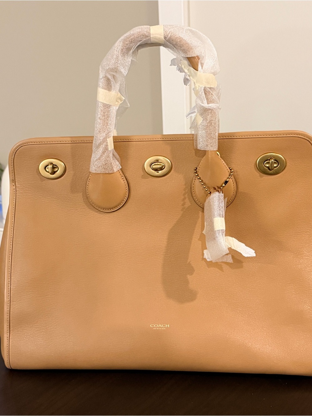 Coach Camel Leather Tote with Gold Hardware